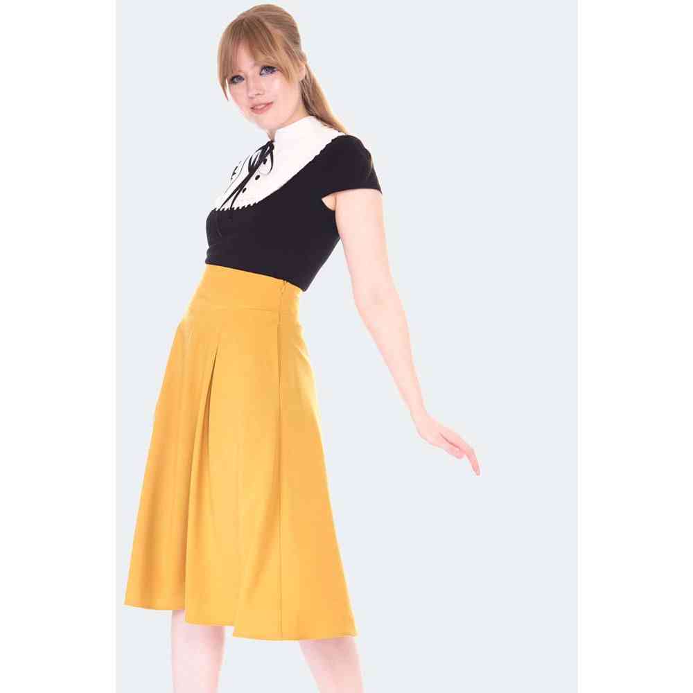 Voodoo Vixen - Mustard Retro Flare Rok - Geel